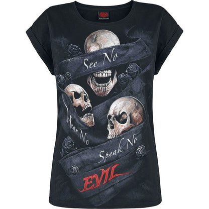 Black - Front - Spiral Direct Womens-Ladies See No Evil Loose Fit Turn Up T-Shirt