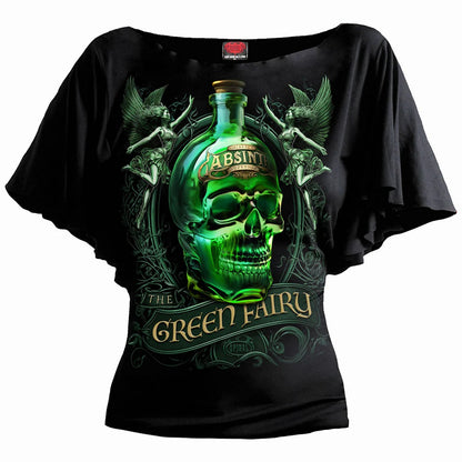 Black - Front - Spiral Direct Womens-Ladies Cat & Fairy Boat Neck Batwing Top