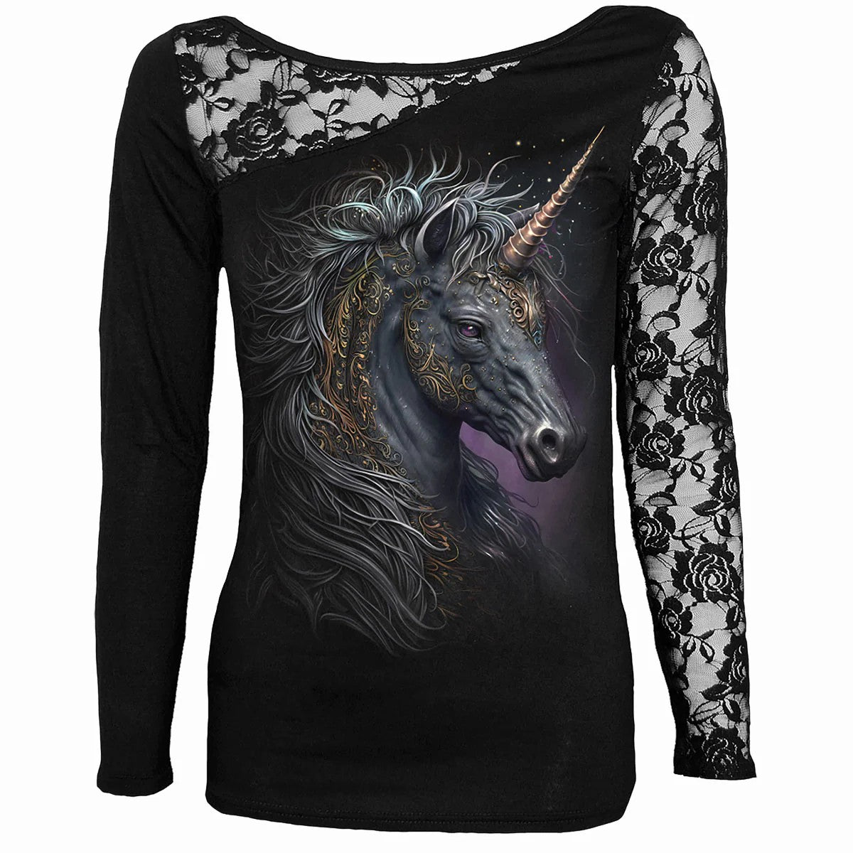 Black - Front - Spiral Direct Womens-Ladies Celtic Unicorn Long-Sleeved T-Shirt