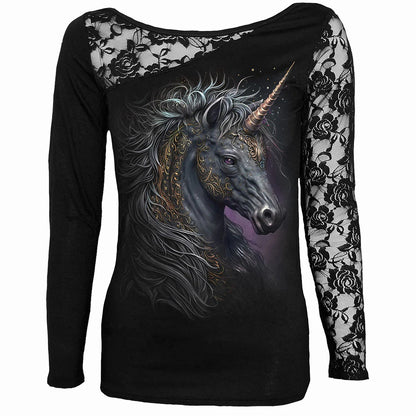 Black - Front - Spiral Direct Womens-Ladies Celtic Unicorn Long-Sleeved T-Shirt