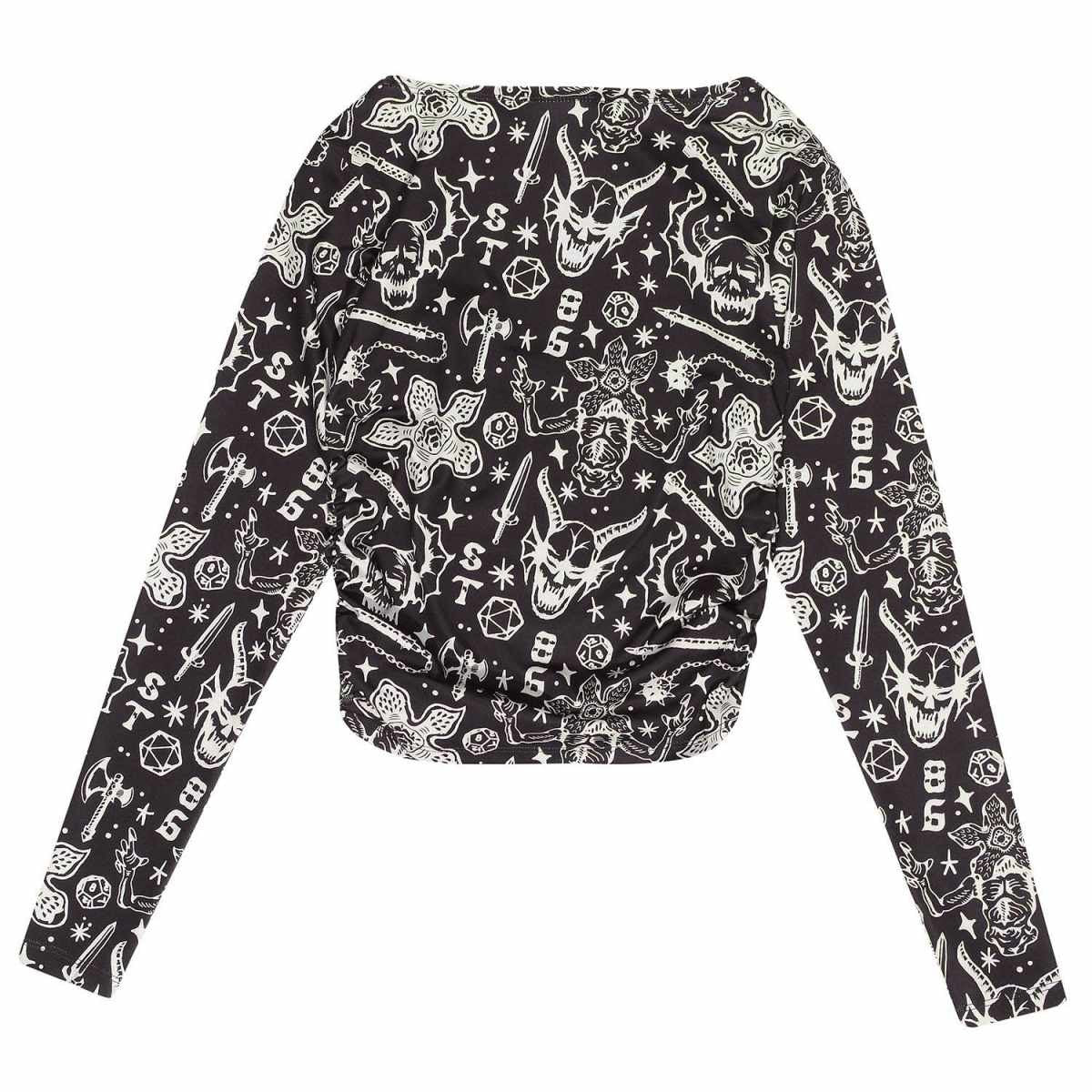 Black - Back - Stranger Things Womens-Ladies Hellfire Long-Sleeved T-Shirt
