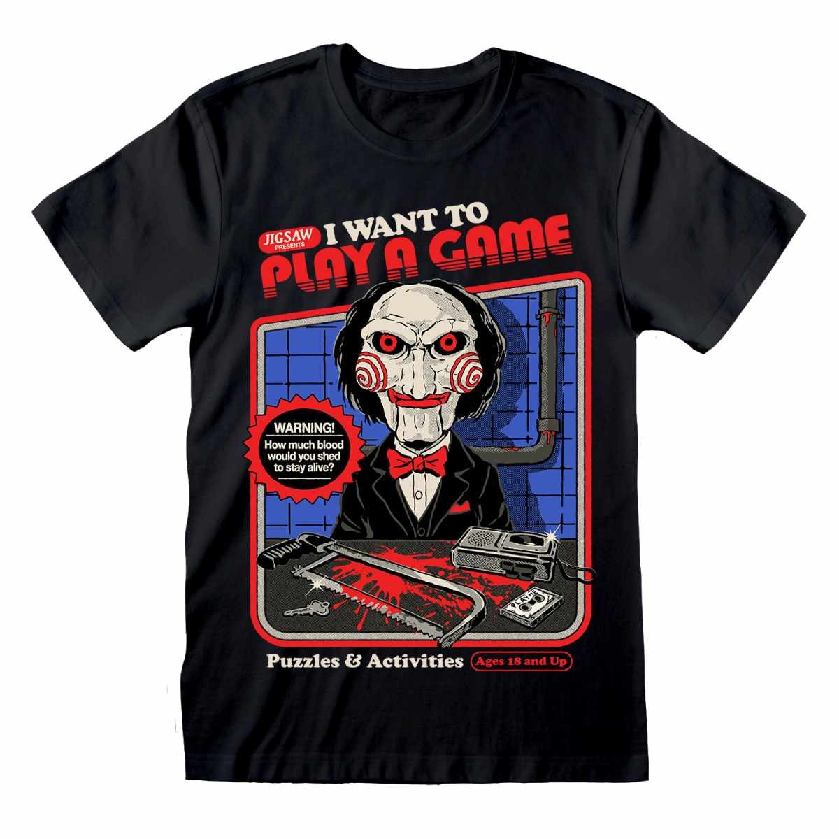 Black - Front - Steven Rhodes Unisex Adult I Want To Play A Game Saw T-Shirt