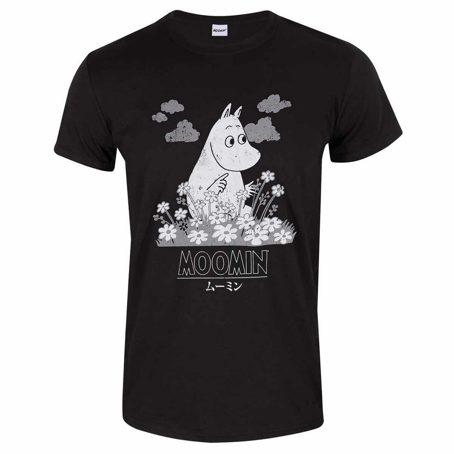 Black - Front - Moomin Unisex Adult Flowers Japanese T-Shirt