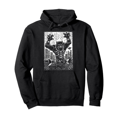 Black - Front - Black Panther Unisex Adult Linocut Hoodie