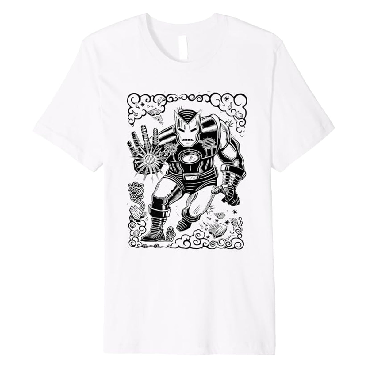 Black - Front - Iron Man Unisex Adult Linocut T-Shirt