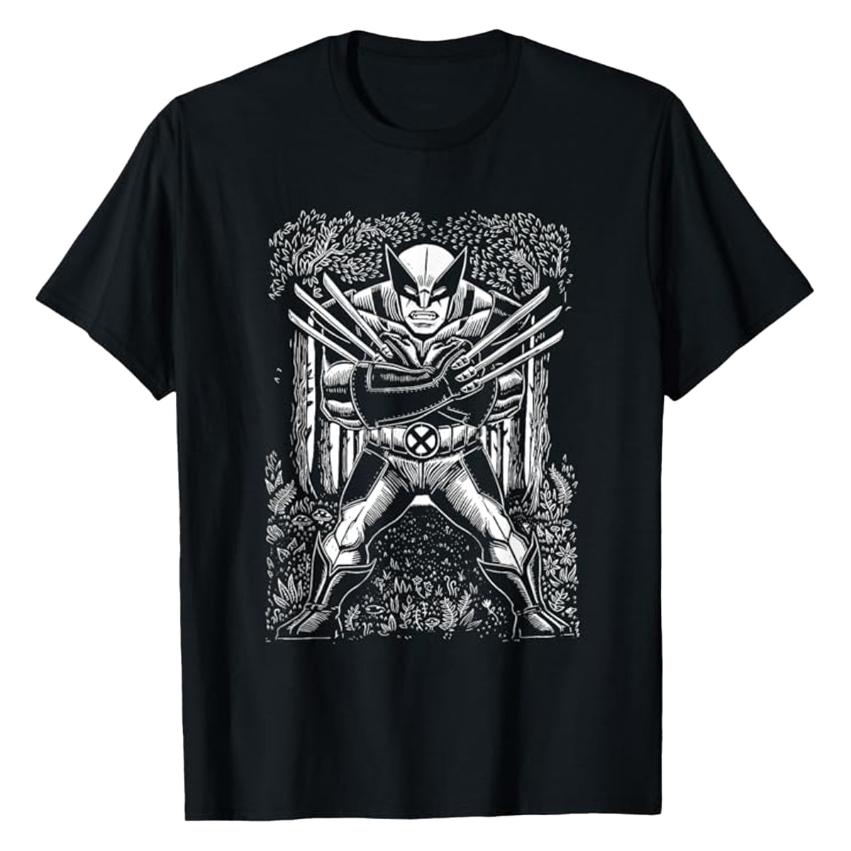 Black - Front - Wolverine Unisex Adult Linocut T-Shirt