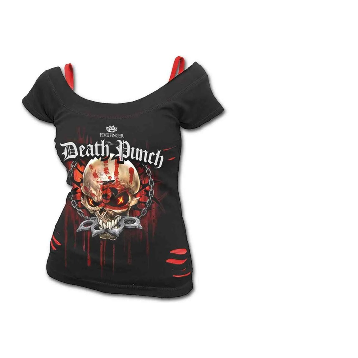Black - Front - Spiral Direct Womens-Ladies Assassin Five Finger Death Punch Ripped Short-Sleeved Top