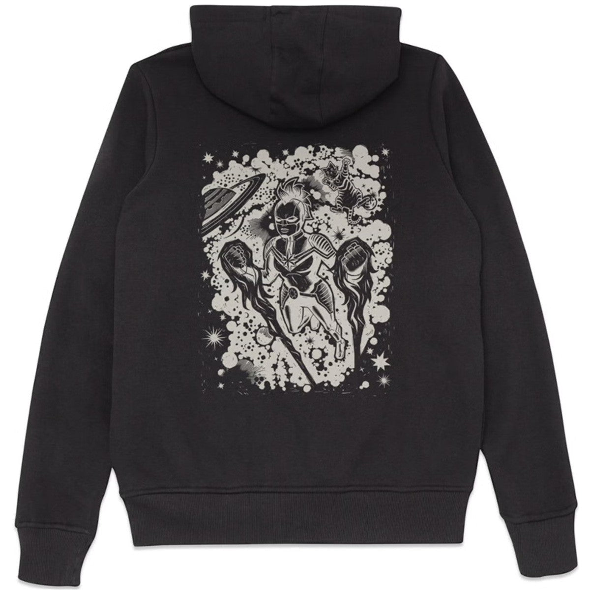 Black - Back - Captain Marvel Unisex Adult Linocut Hoodie