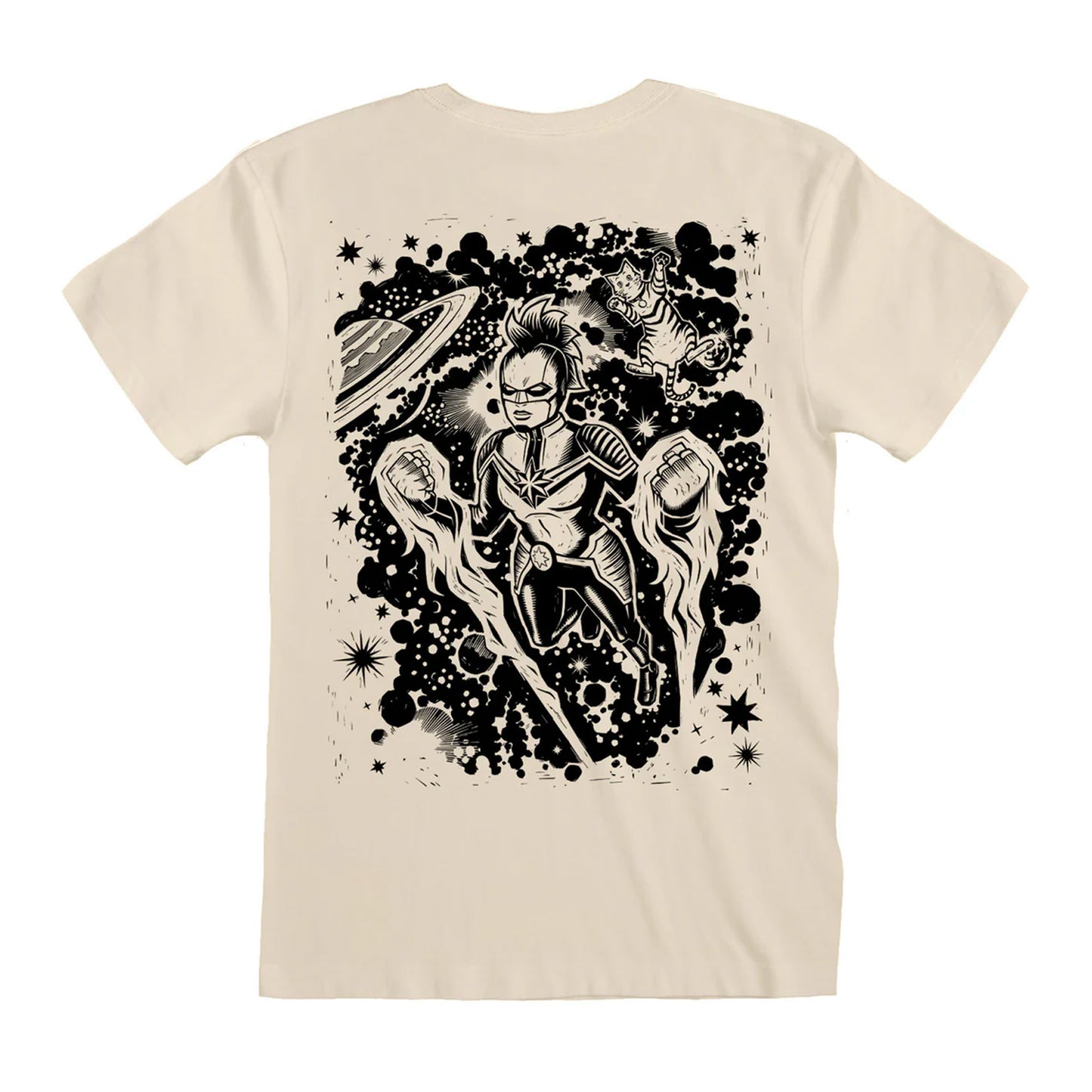 White - Back - Captain Marvel Unisex Adult Linocut T-Shirt