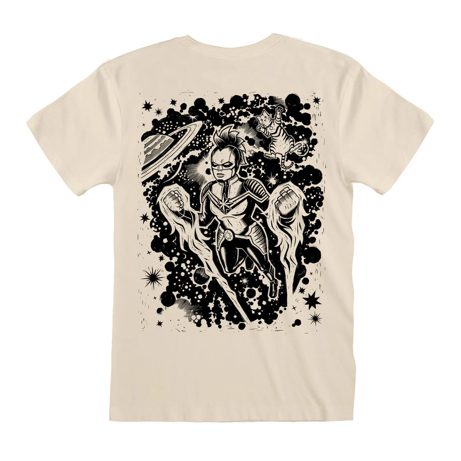 White - Back - Captain Marvel Unisex Adult Linocut T-Shirt