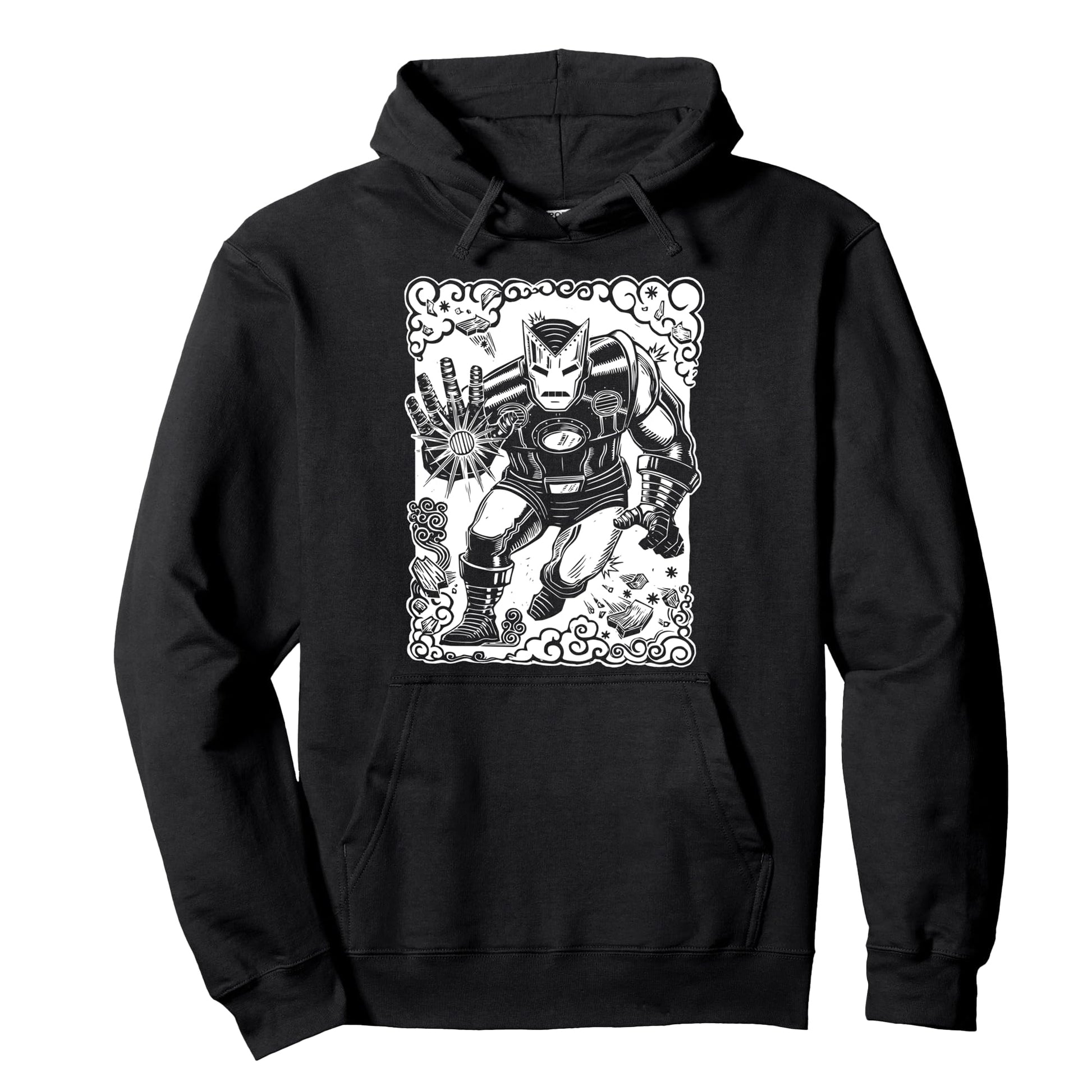 Black - Front - Iron Man Unisex Adult Linocut Hoodie