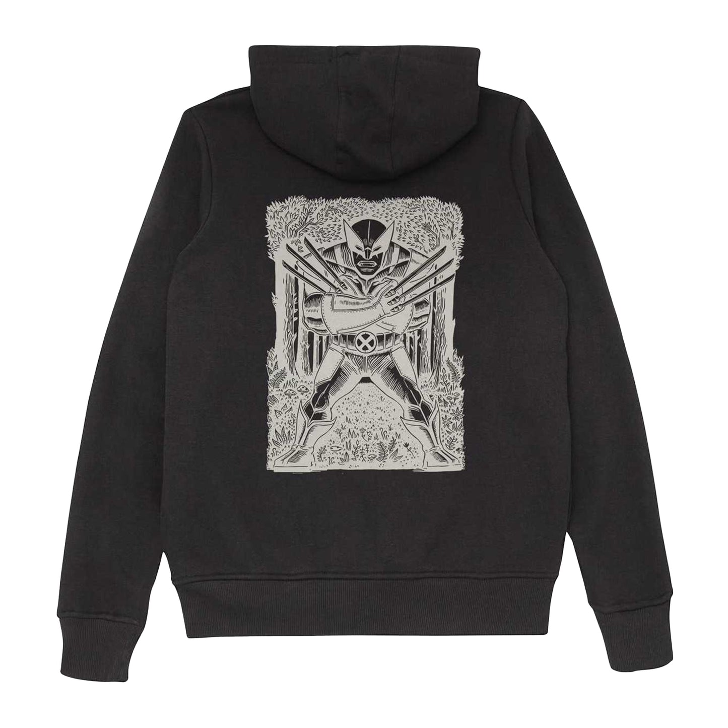 Black - Back - Wolverine Unisex Adult Linocut Hoodie