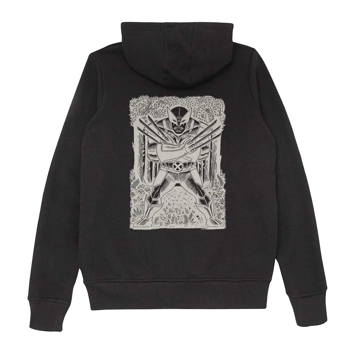 Black - Back - Wolverine Unisex Adult Linocut Hoodie