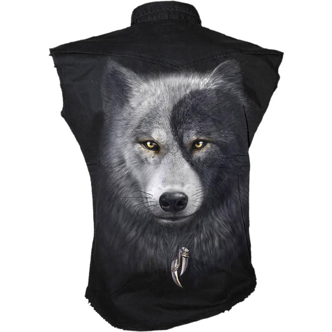 Black - Back - Spiral Direct Unisex Adult Wolf Chi Stone Wash Sleeveless Shirt