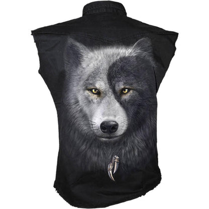 Black - Back - Spiral Direct Unisex Adult Wolf Chi Stone Wash Sleeveless Shirt