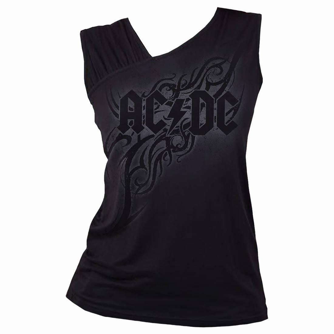 Black - Front - Spiral Direct Womens-Ladies Tribal AC-DC Gathered Shoulder Vest Top