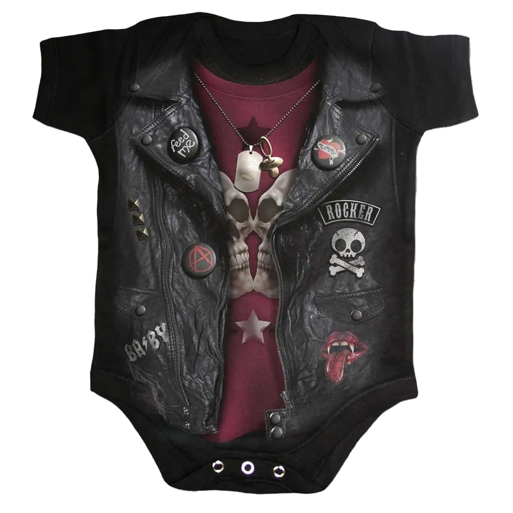 Black - Front - Spiral Direct Baby Biker Sleepsuit