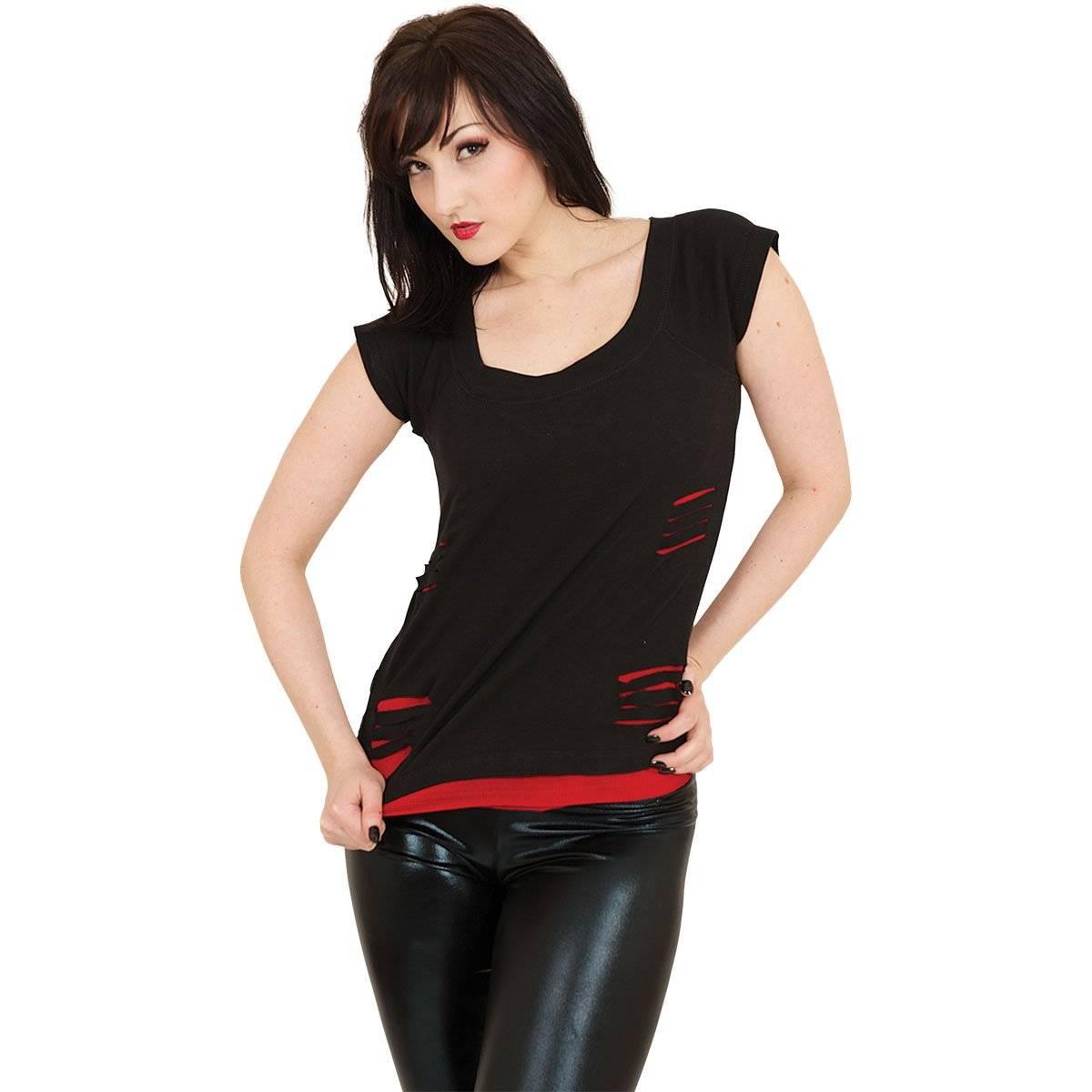 Black - Back - Spiral Womens-Ladies Ripped 2 in 1 Top