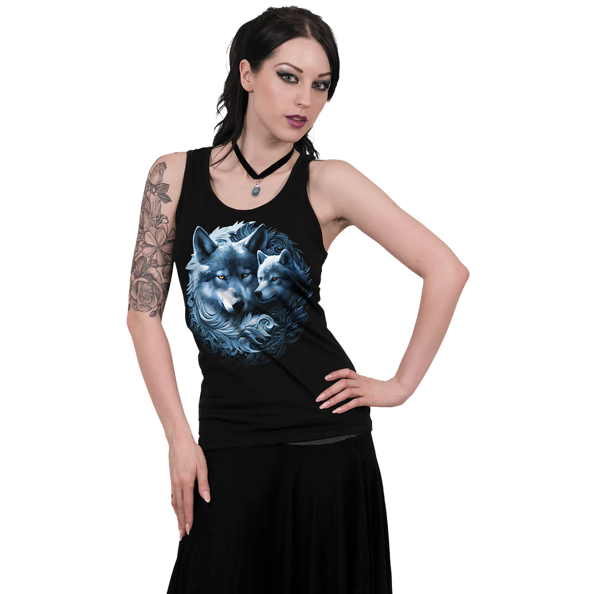 Black - Back - Spiral Womens-Ladies Wolf Guardian Sleeveless Top