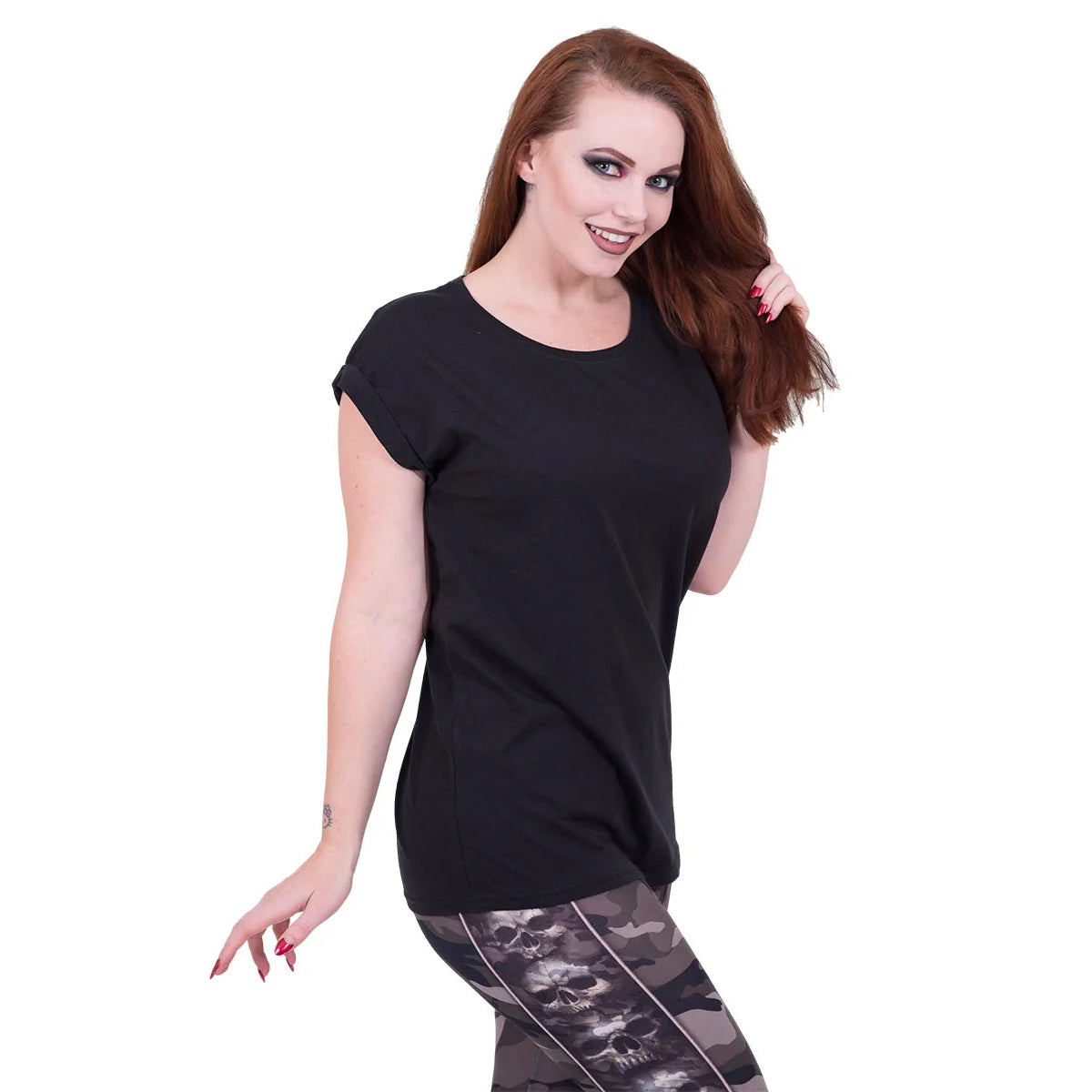 Black - Back - Spiral Womens-Ladies Loose Fit Turn Up T-Shirt