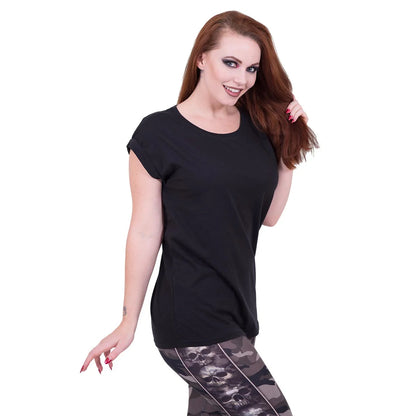 Black - Back - Spiral Womens-Ladies Loose Fit Turn Up T-Shirt