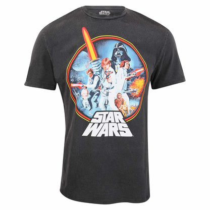Black - Front - Star Wars Unisex Adult Circle Acid Wash T-Shirt