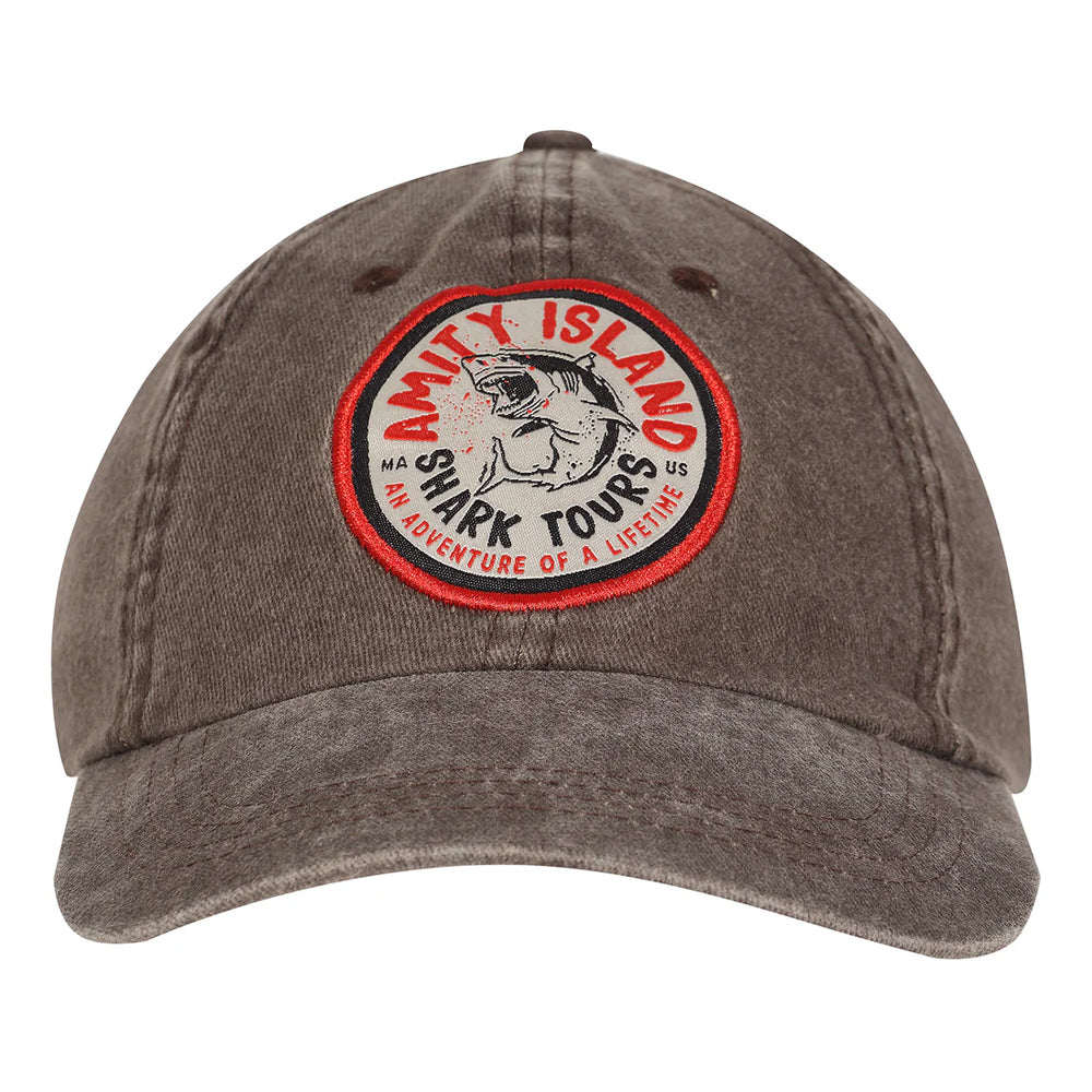 Grey - Front - Jaws Shark Tour Text Baseball Cap