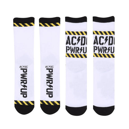 White-Black-Yellow - Front - ACDC Unisex Adult Power Up Socks (Pack of 2)