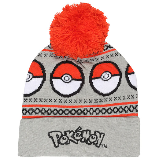 Grey - Front - Pokemon Pokeball Acrylic Beanie