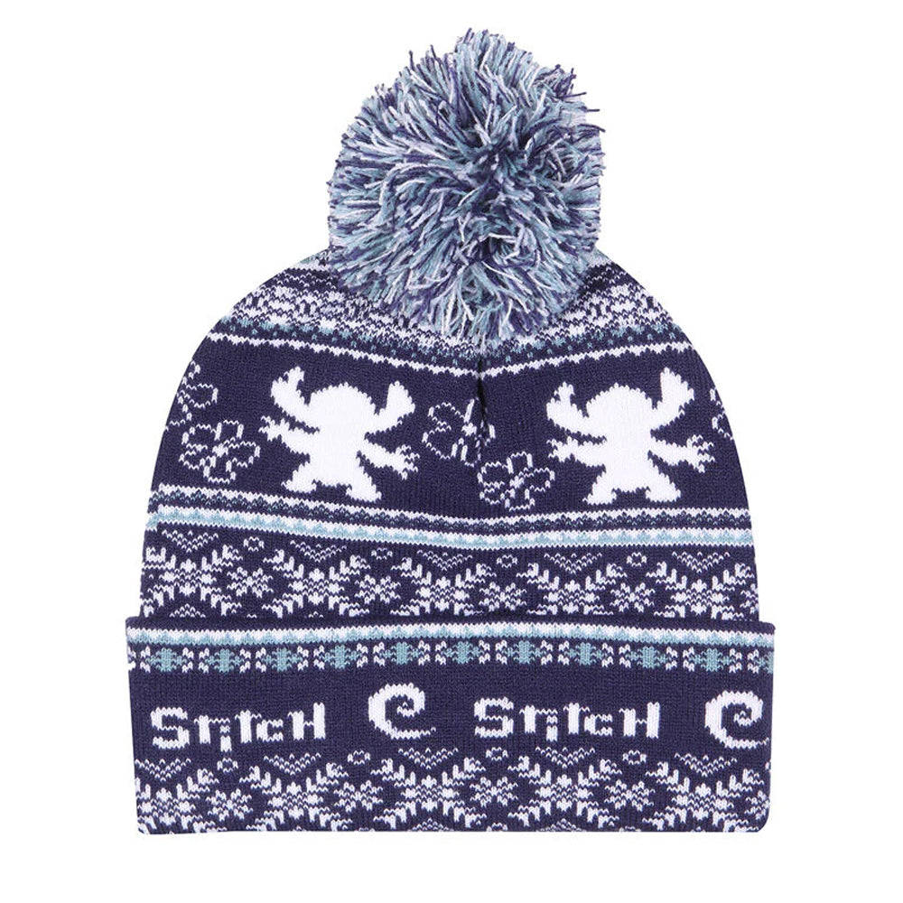 Blue - Front - Lilo & Stitch Fair Isle Pom Pom Beanie