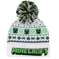 White-Green - Front - Minecraft Unisex Adult Creeper Pom Pom Skiing Beanie