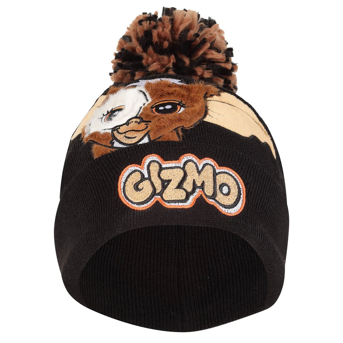 Black-Brown - Side - Gremlins Unisex Adult Gizmo Faux Fur Pom Pom Beanie