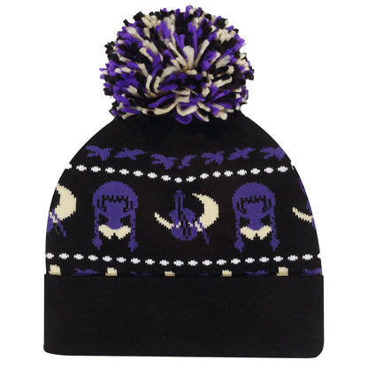 Black-Purple - Back - Wednesday Unisex Adult Silhouette Pom Pom Beanie