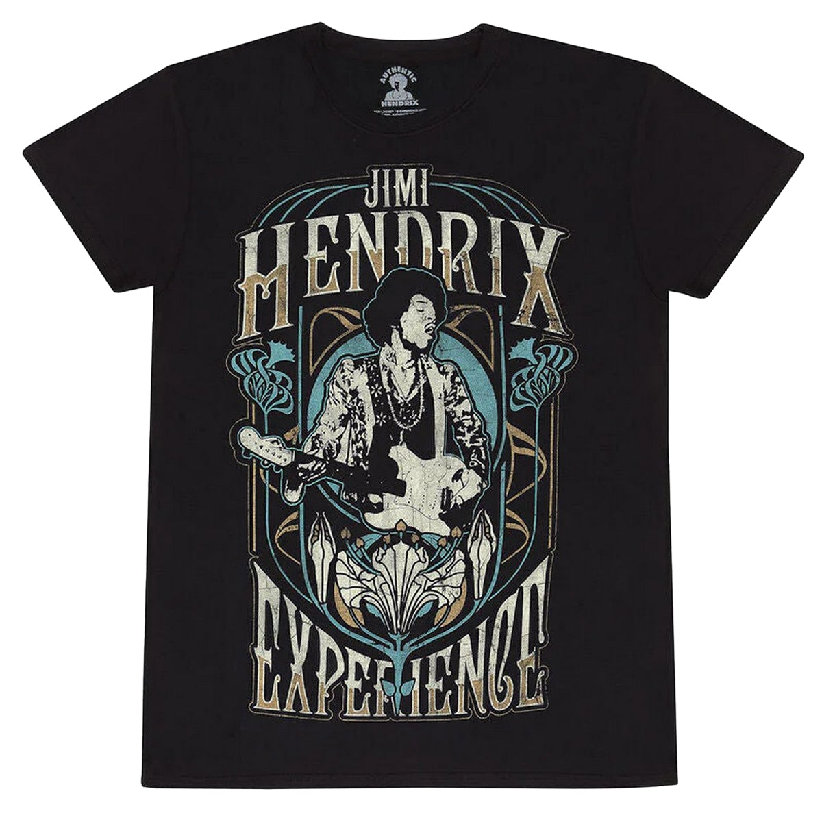 Black - Front - Jimi Hendrix Unisex Adult Art Nouveau T-Shirt