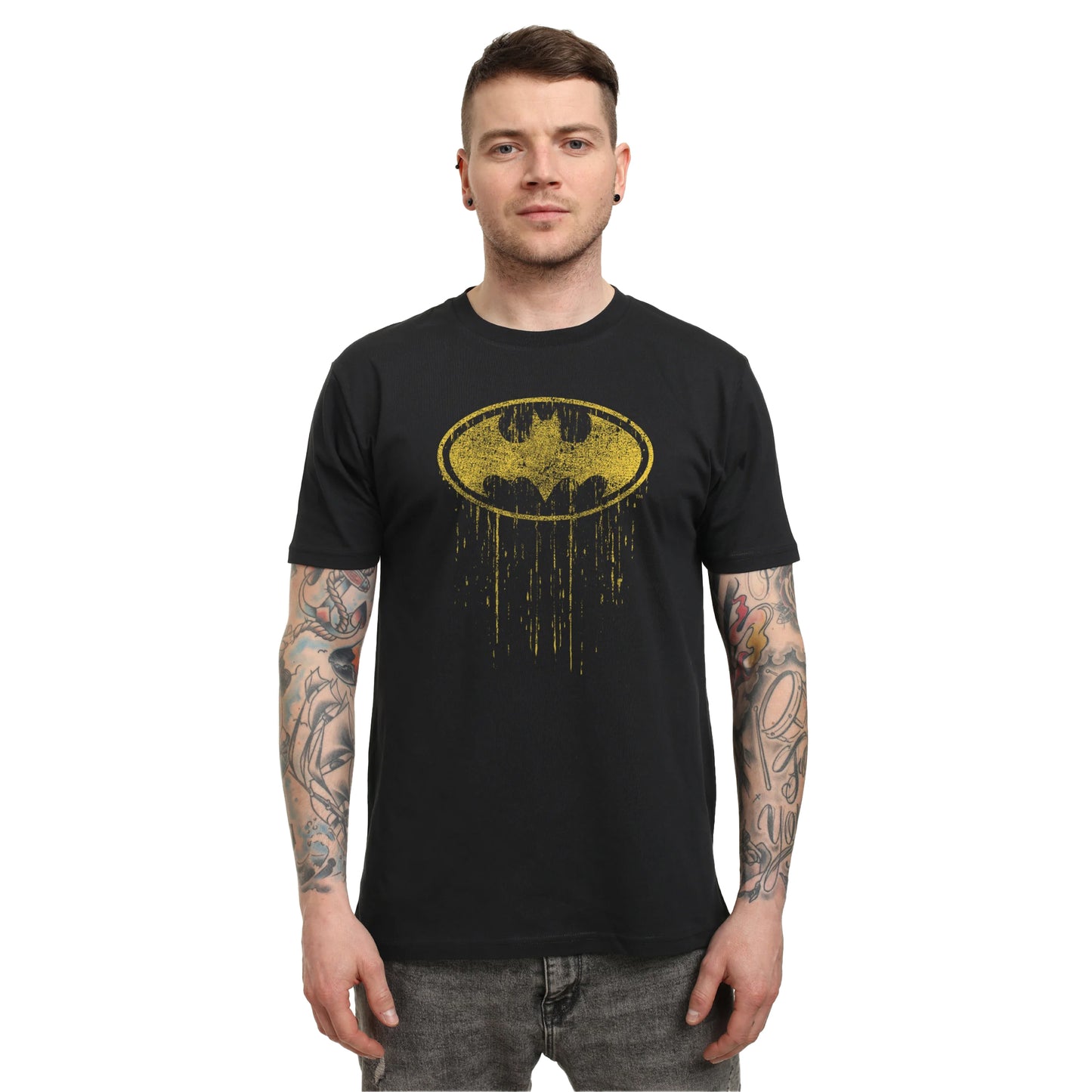 Black - Side - Batman Unisex Adult Dripping Logo T-Shirt