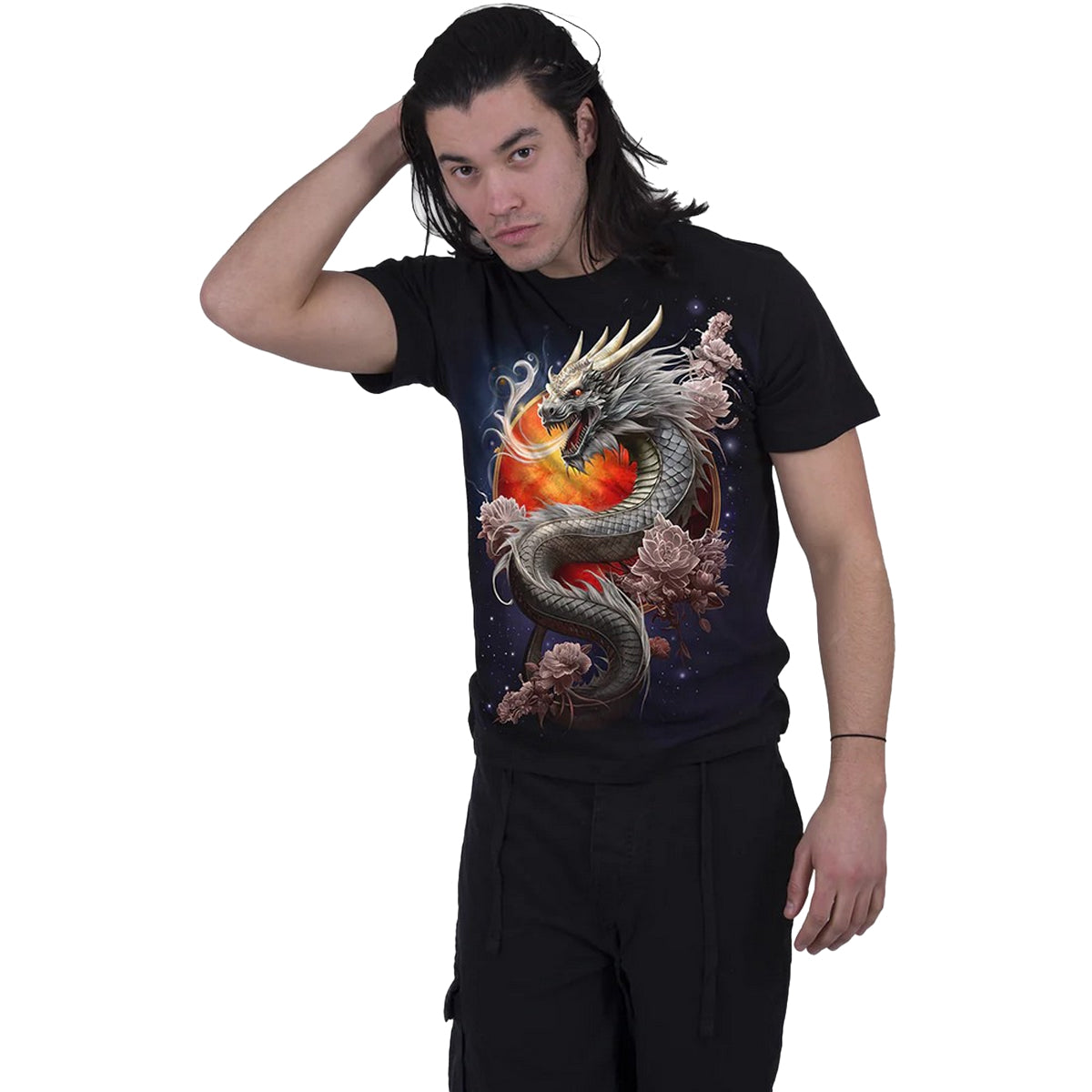 Black - Back - Spiral Unisex Adult Sun Dragon T-Shirt