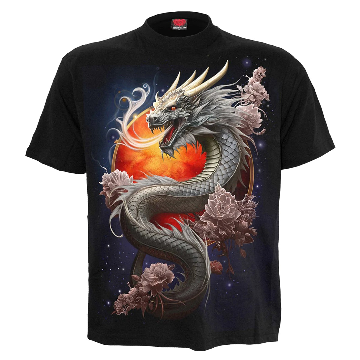 Black - Front - Spiral Unisex Adult Sun Dragon T-Shirt