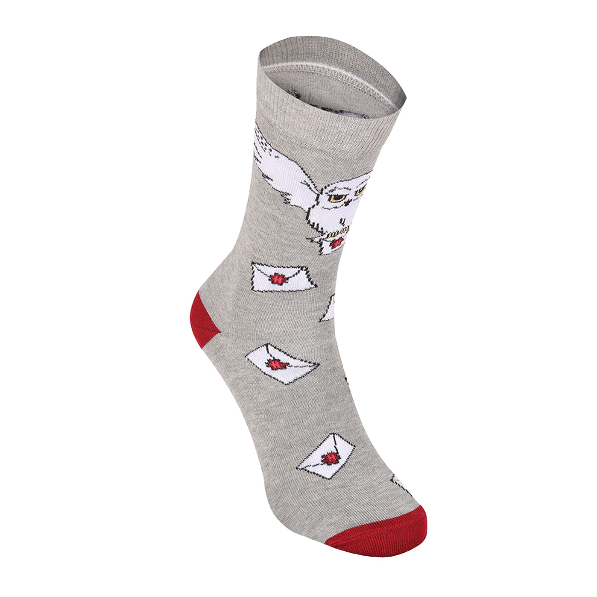 Grey-Maroon-White - Side - Harry Potter Unisex Adult Hedwig Hogwarts Letter Socks