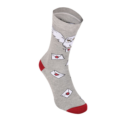 Grey-Maroon-White - Side - Harry Potter Unisex Adult Hedwig Hogwarts Letter Socks