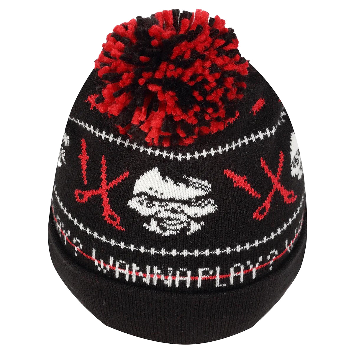 Black-Red - Back - Childs Play Chucky Pom Pom Acrylic Beanie