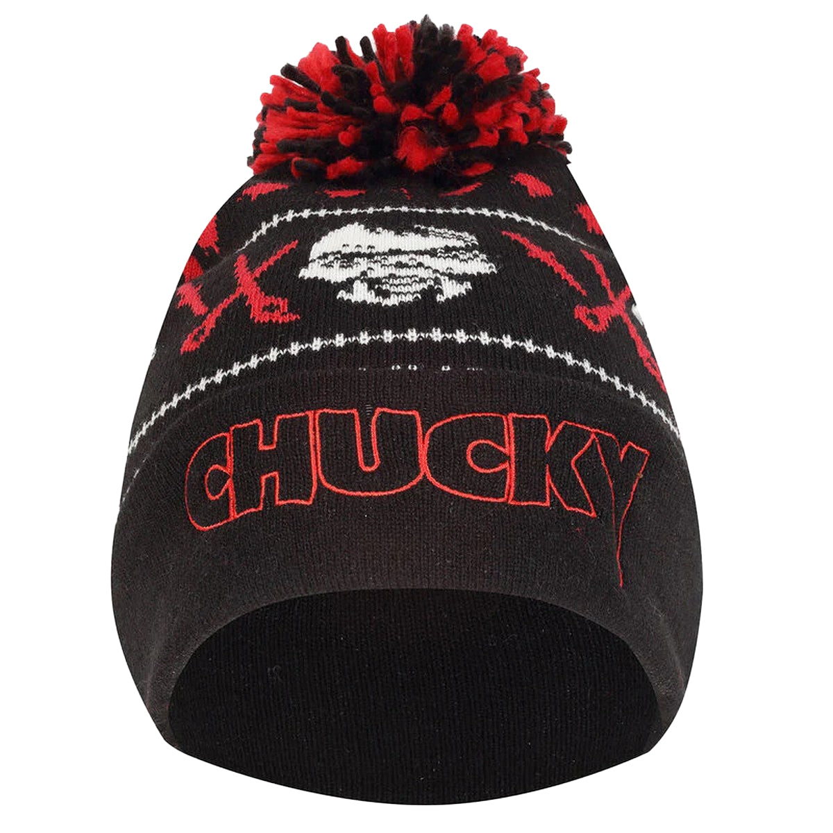 Black-Red - Front - Childs Play Chucky Pom Pom Acrylic Beanie