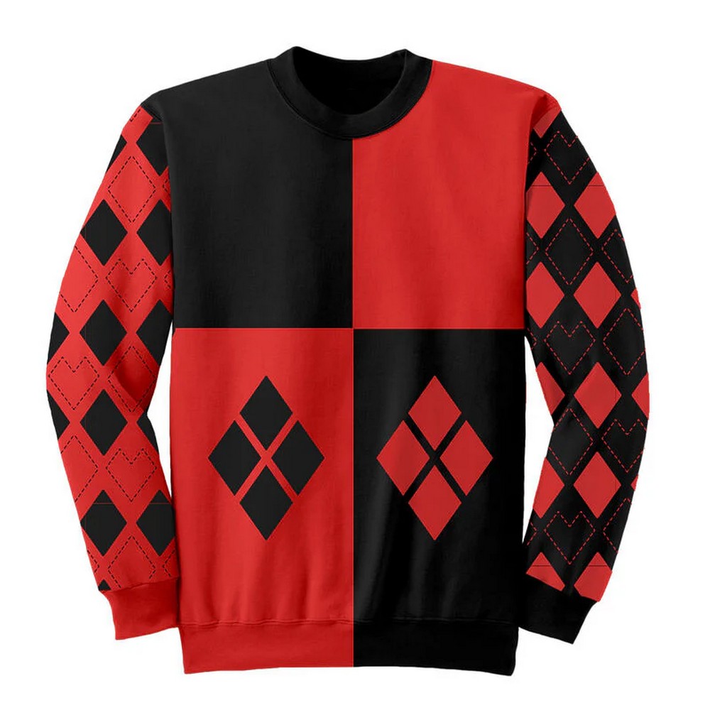 Red-Black - Front - Batman Unisex Adult Harley Quinn Diamond Jumper
