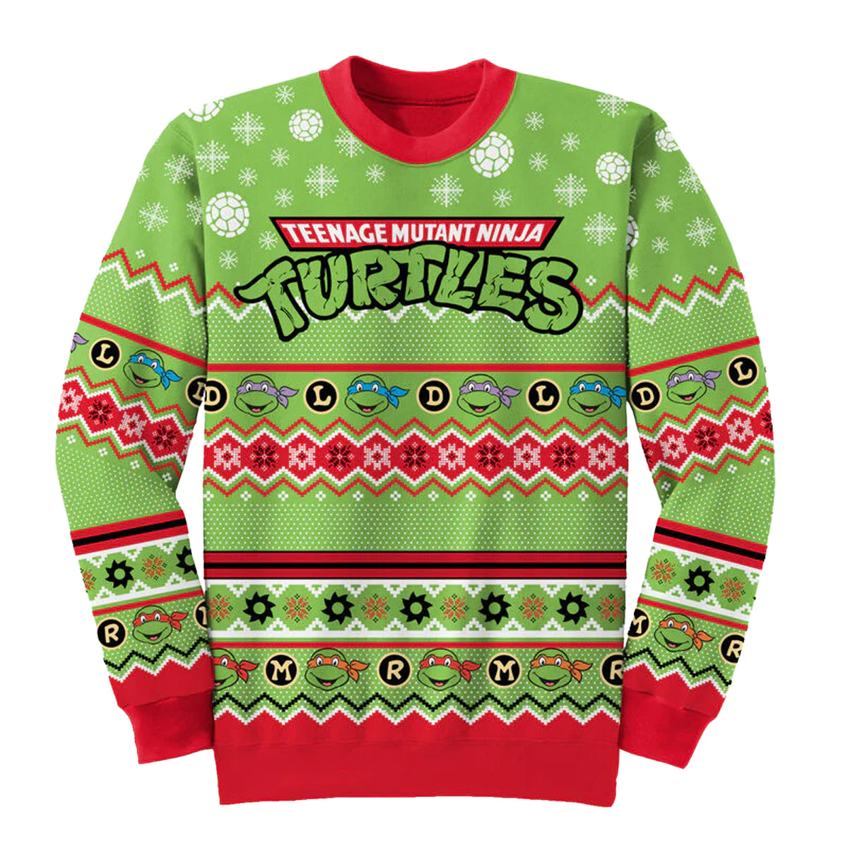 Green-Red - Front - Teenage Mutant Ninja Turtles Unisex Adult LDRM Repeat Print Jumper