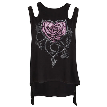 Black - Front - Alchemy Womens-Ladies Rose Heart Vest Top