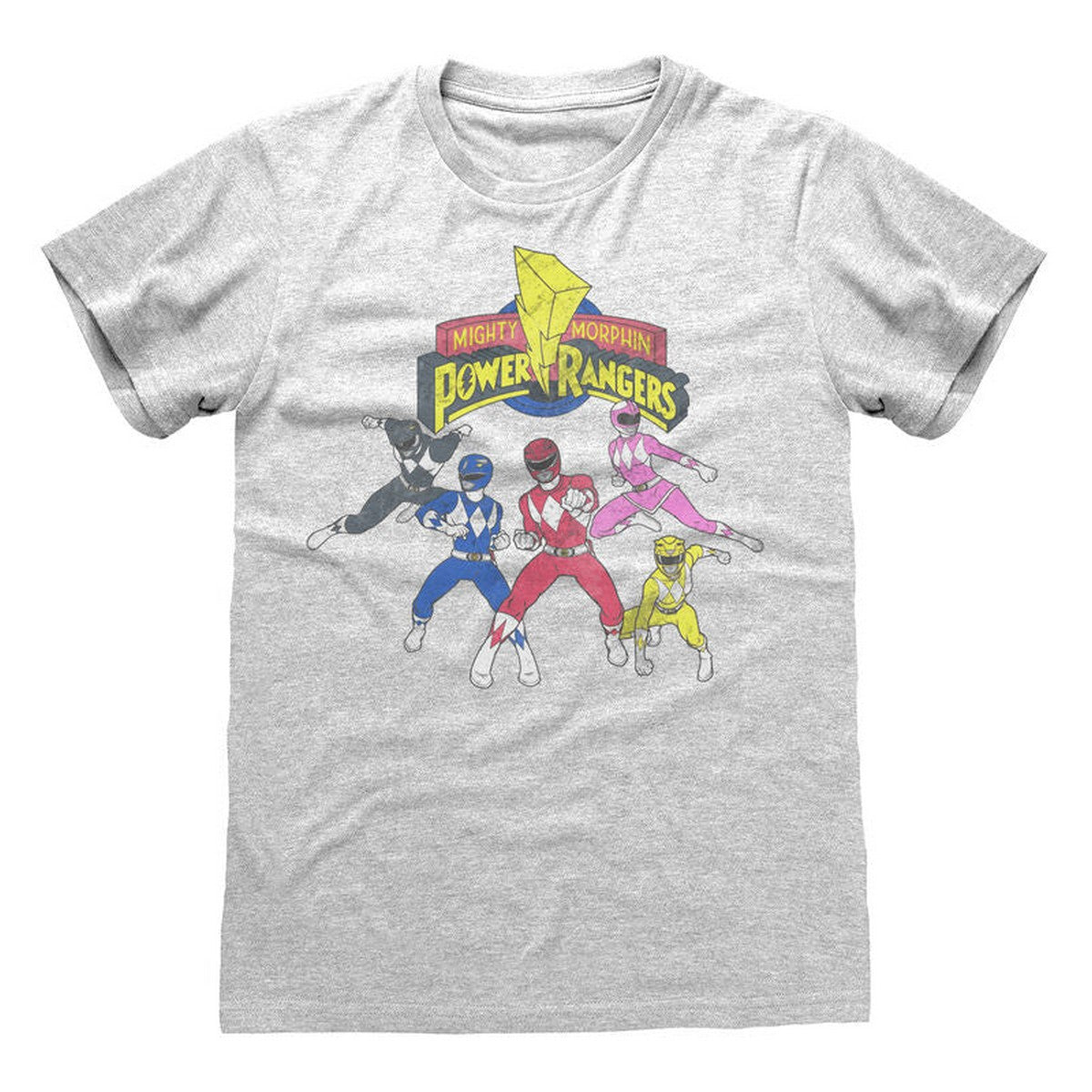Heather Grey - Front - Mighty Morphin Power Rangers Unisex Adult T-Shirt