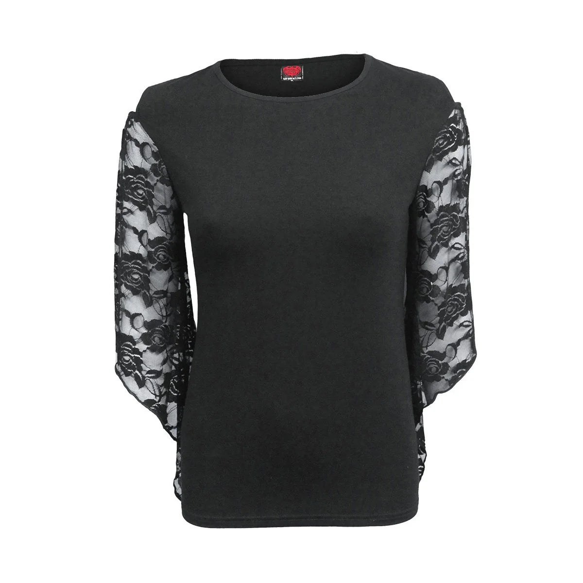 Black - Front - Spiral Direct Womens-Ladies Rose Lace Detail Long-Sleeved Top