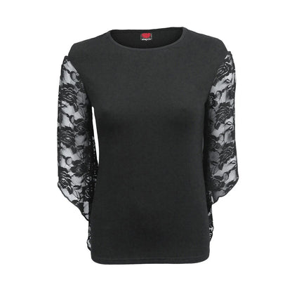 Black - Front - Spiral Direct Womens-Ladies Rose Lace Detail Long-Sleeved Top