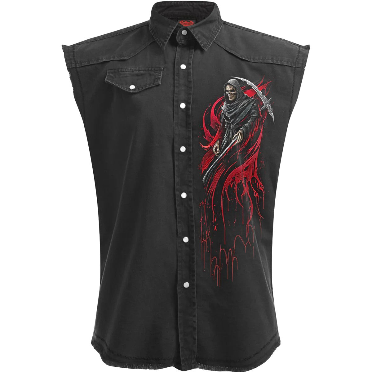 Black - Front - Spiral Direct Mens Screaming Death Stone Wash Sleeveless Shirt
