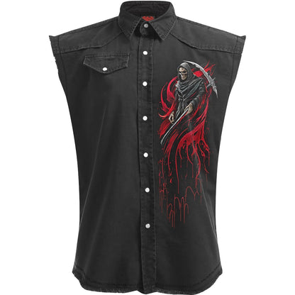 Black - Front - Spiral Direct Mens Screaming Death Stone Wash Sleeveless Shirt