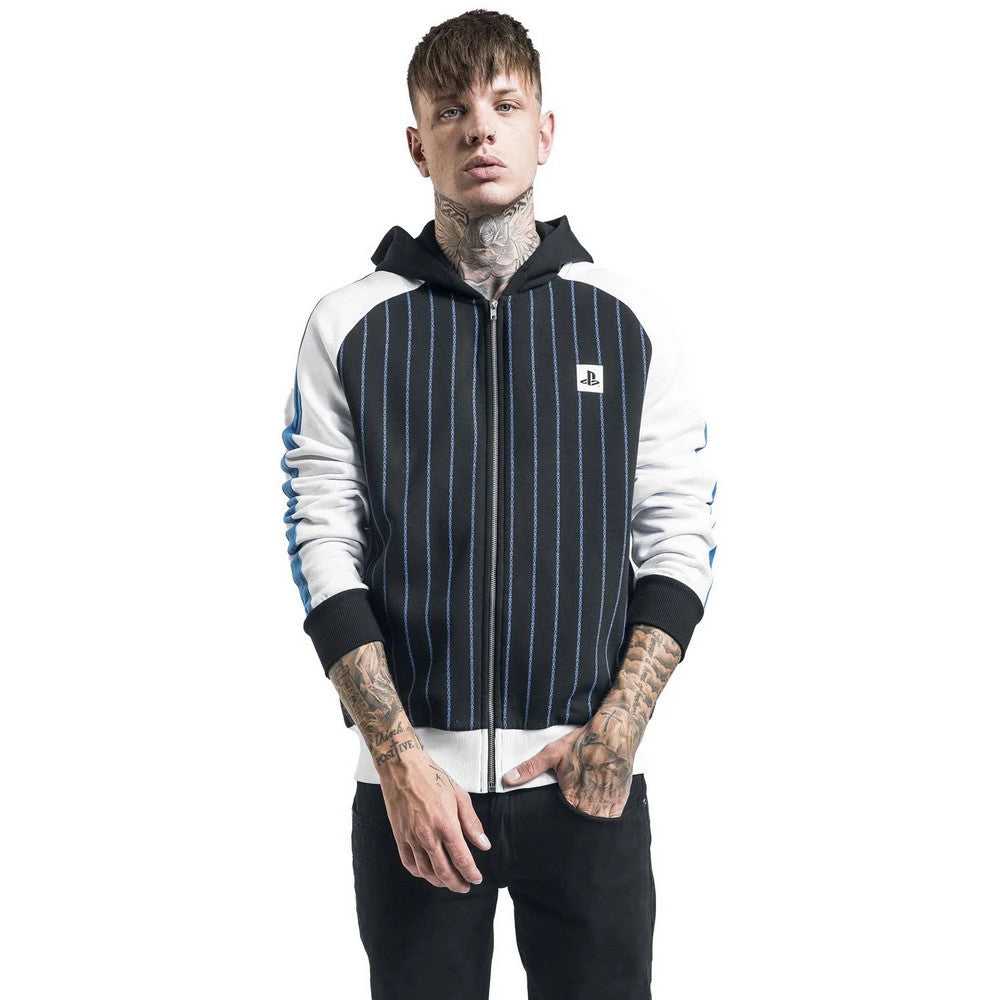 Black - Lifestyle - Playstation Unisex Adult Striped Logo Hoodie